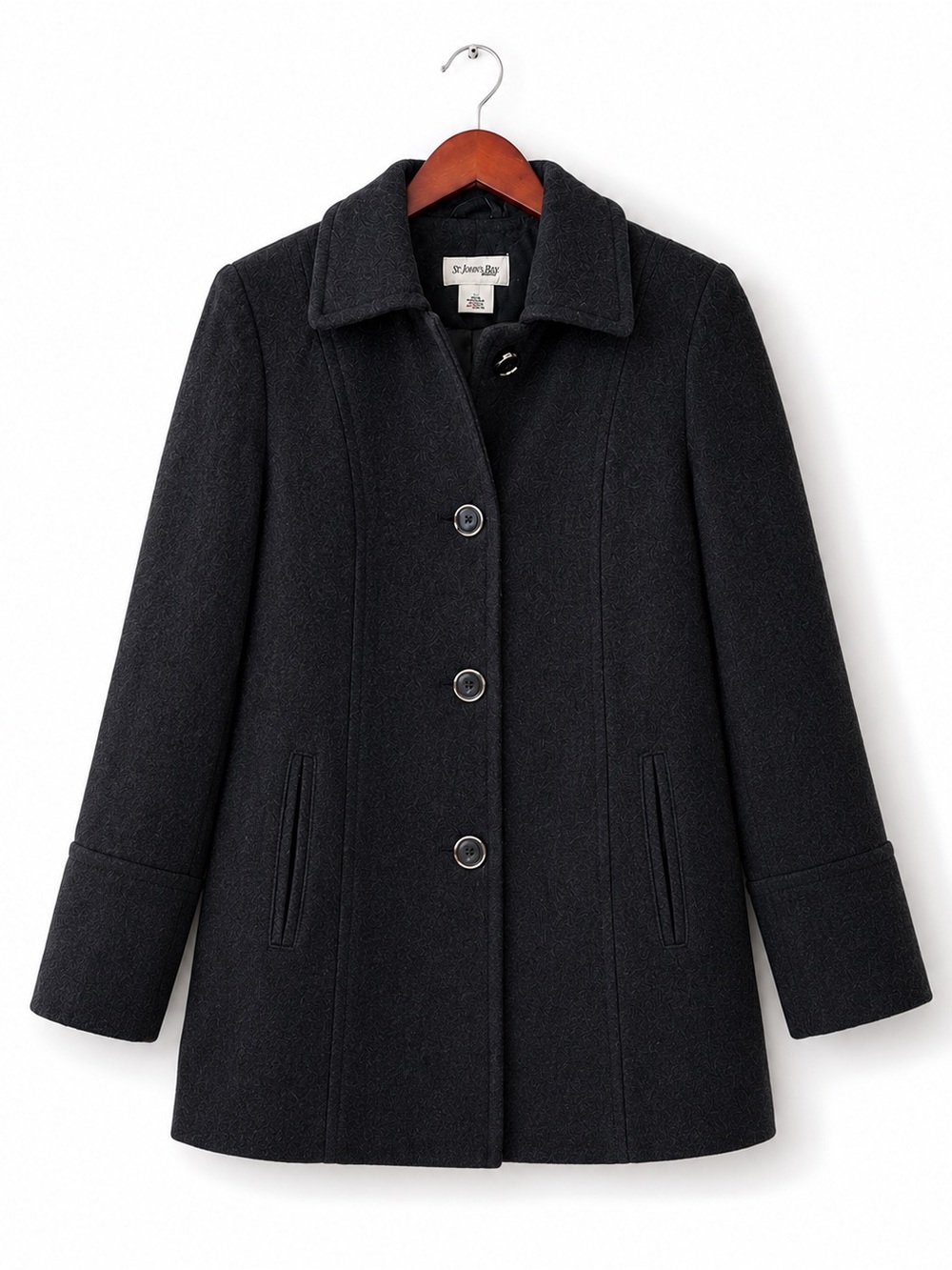 St. John’s Bay Charcoal Wool Blend Peacoat Small 53% Wool Classic Coat